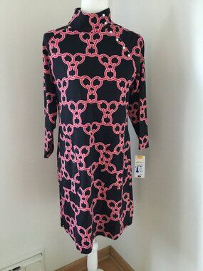 Lulu-B Black and Pink Mock Neck Snap Dress, NWT Size Small